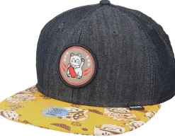 6 Panel Luckycat Linen Rev. Black Snapback - Djinns