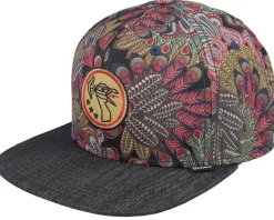 6 Panel Peacock Linen Black Snapback - Djinns