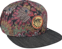 6 Panel Peacock Linen Black Snapback - Djinns