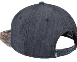 6 Panel Peacock Linen Rev. Black Snapback - Djinns