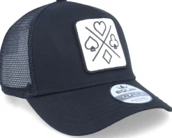 Ace Hearts Spades Clubs X Patch Black Trucker - Iconic