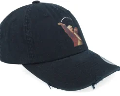 Always Tired Print Logo Destroyed Black Dad Cap - Iconic