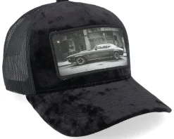 American Muscle Car In The Street Velvet Black A-Frame Trucker - Calza Pennello