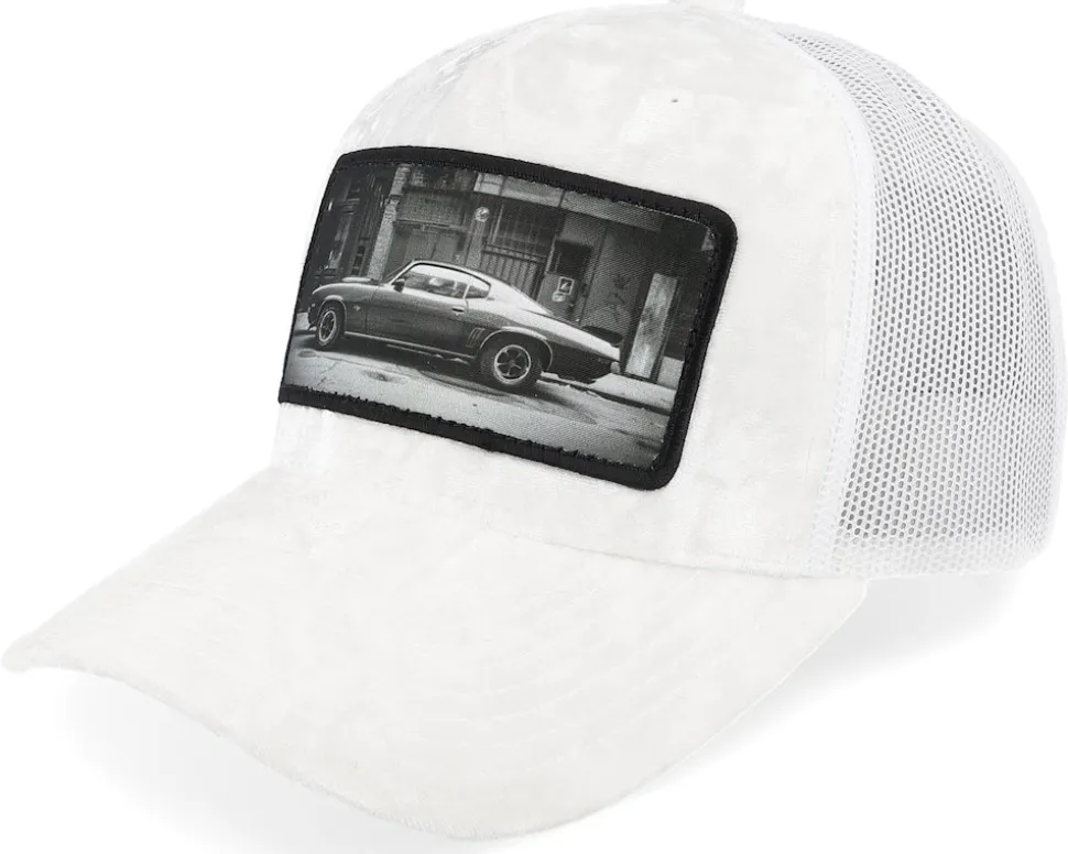 American Muscle Car In The Street Velvet Black A-Frame Trucker - Calza Pennello