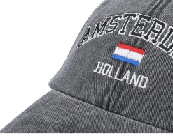 Amsterdam Holland Washed Black Dad Cap - Iconic