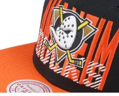 Anaheim Ducks Cross Check Black/Orange Snapback - Mitchell & Ness