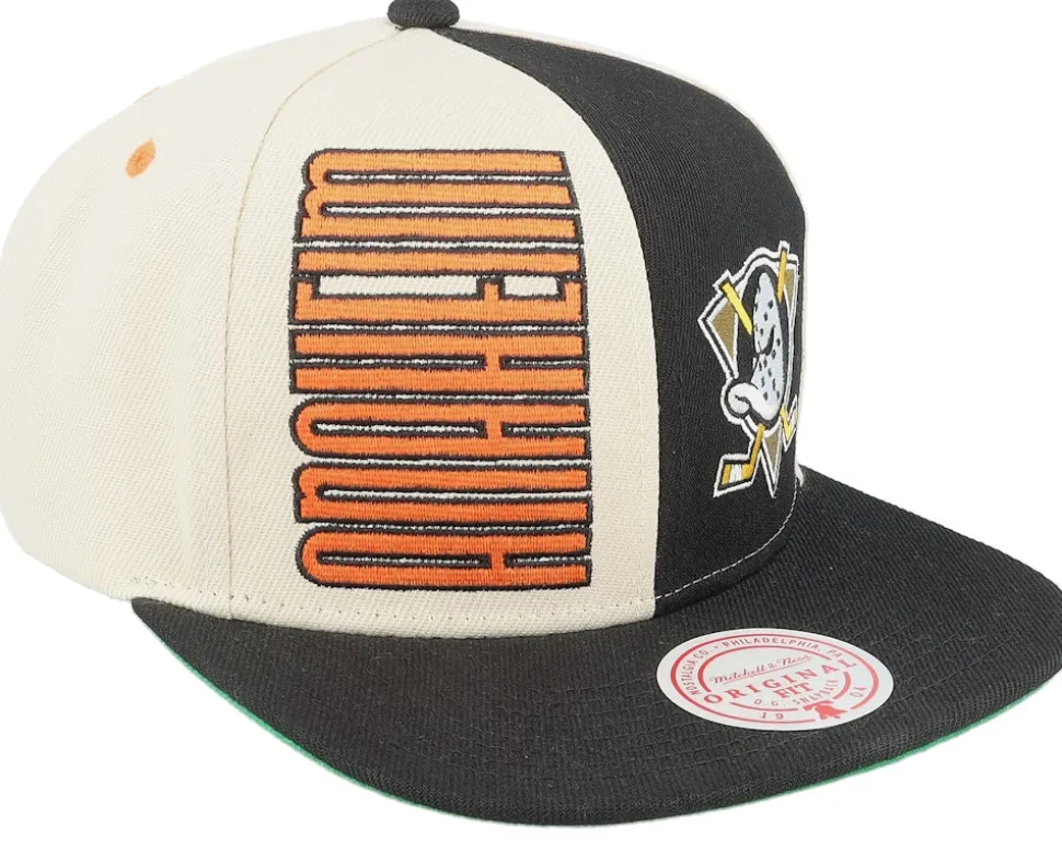 Anaheim Ducks Pop Panel Off White/Black Snapback - Mitchell & Ness