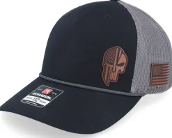 Army Skull Usa Black Patch Black/Charcoal Rope A-Frame Trucker - Army Head
