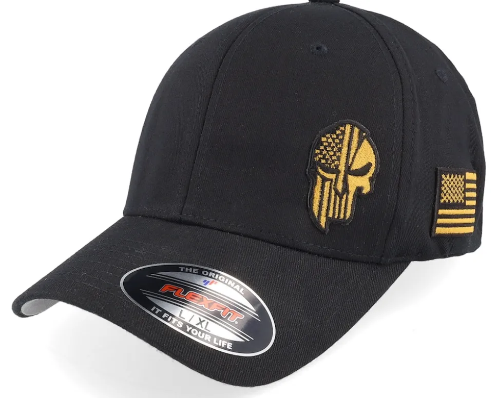 Army Skull Usa Black/Gold Flexfit - Army Head