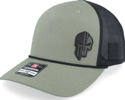 Army Skull Usa Brown Patch Black/Charcoal Rope A-Frame Trucker - Army Head