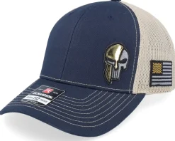 Army Skull Usa Gold Patch Navy/Khaki Trucker - Army Head