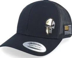 Army Skull Usa Gold Patch Black Trucker - Army Head