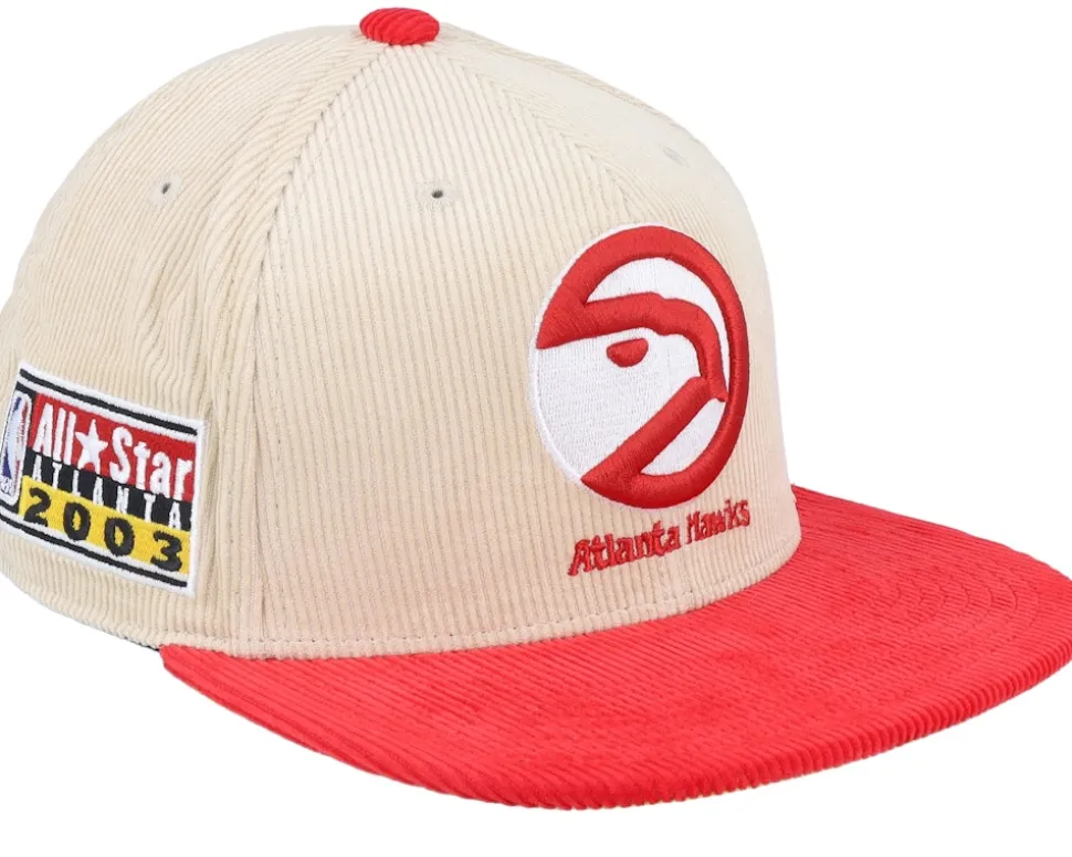 Atlanta Hawks Team Cord Off White/Red Fitted - Mitchell & Ness