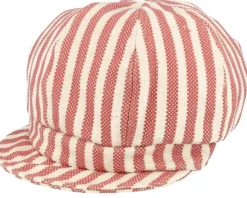 Balloon Cap In Stripy Fabric Linen wine Red Vega Cap - Seeberger