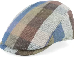 Bang 41 Linen/Cotton Blue Check Flat Cap - MJM Hats