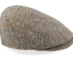 Bang Harris Tweed Ym Green Herringbone Flat Cap - MJM Hats