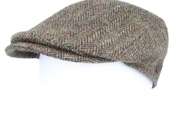 Bang Harris Tweed Ym Green Herringbone Flat Cap - MJM Hats