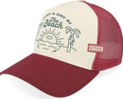 Beach Day Offwhite/Burgundy A-Frame Trucker - Coastal