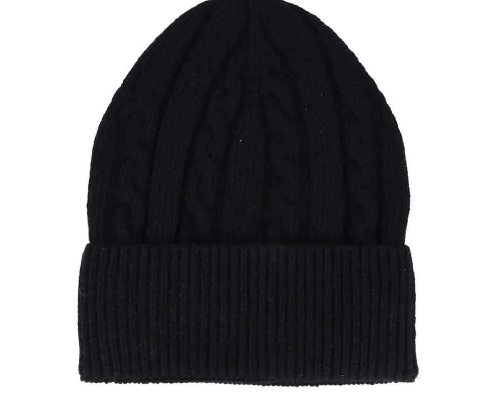 Beanie Rib 32 Recycled Wool Mix Black Cuff - MJM Hats