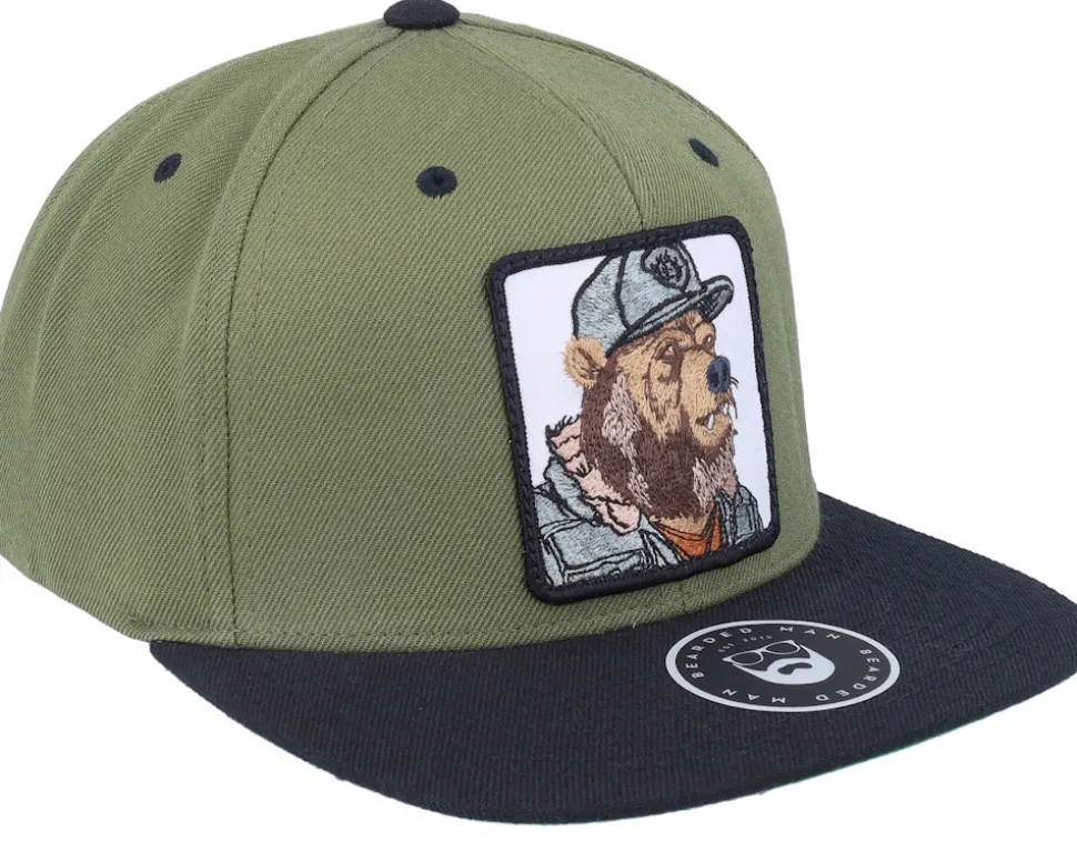 Bear Cap Man Olive/Black Snapback - Bearded Man