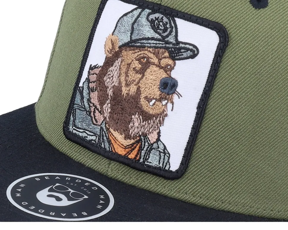 Bear Cap Man Olive/Black Snapback - Bearded Man