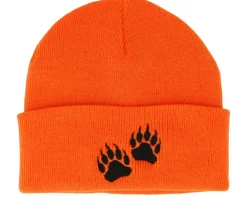 Bear Prints Orange Fold Beanie - Hunter