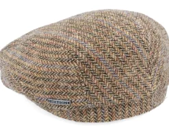 Belfast Driver Cap Virgin Wool Herringbone Brown Flat Cap - Stetson