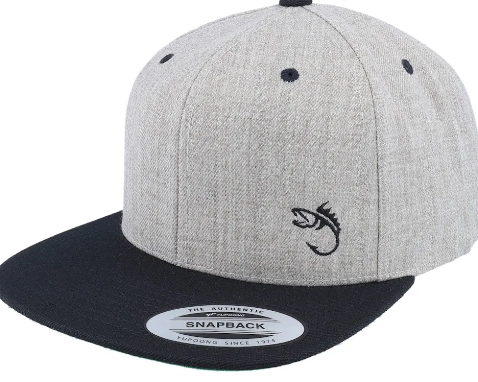 Black Fish Hook Logo Heather Grey Snapback - Skillfish