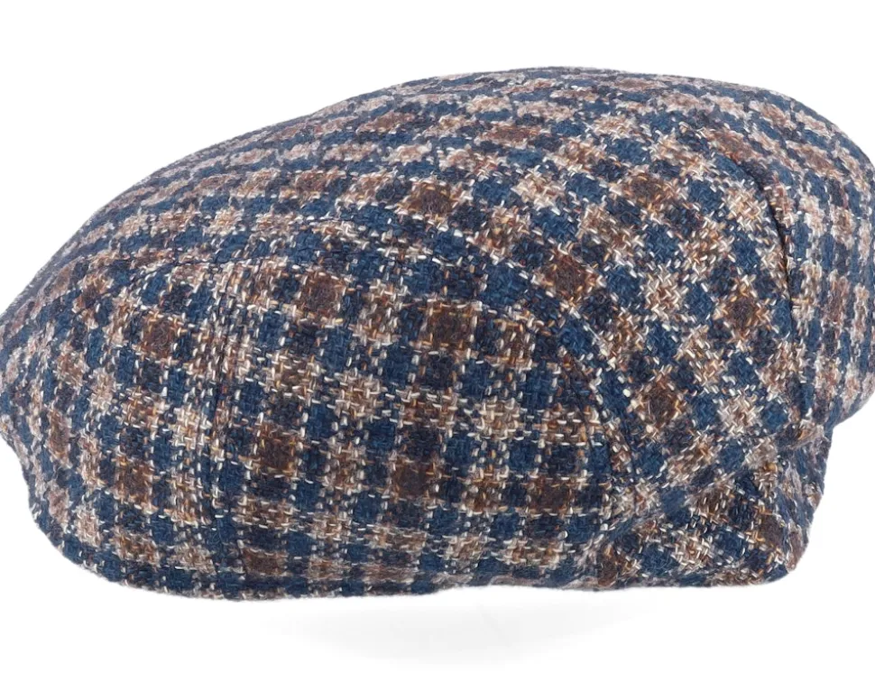 Blue Line Mestre Wool/Cashmere Brown Check Flat Cap - MJM Hats