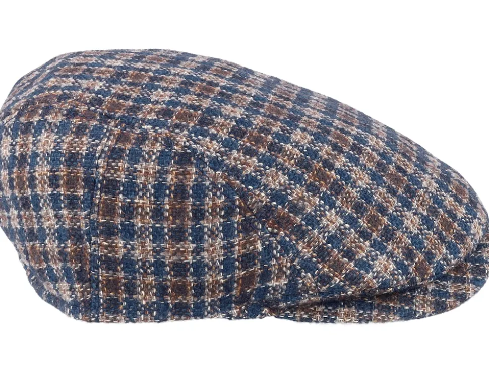 Blue Line Mestre Wool/Cashmere Brown Check Flat Cap - MJM Hats