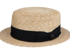 Boater Hat Beige/Black Straw Hat - Jaxon & James