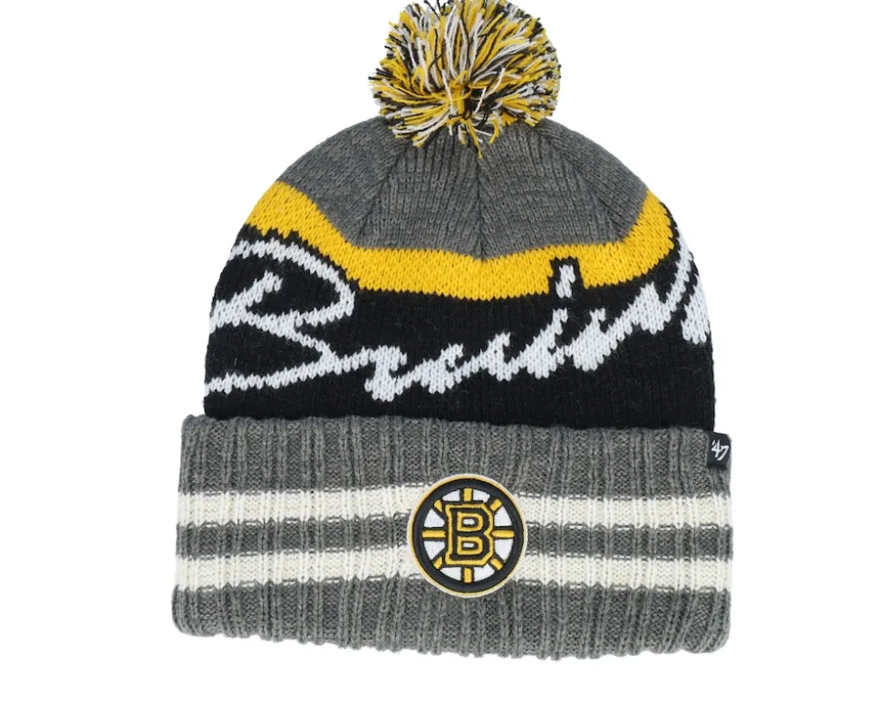 Boston Bruins Hyperbolic 47 Cuff Beanie Charcoal/Black/Yellow Pom - 47 Brand