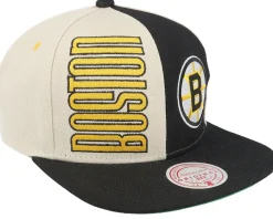 Boston Bruins Pop Panel Off White/Black Snapback - Mitchell & Ness