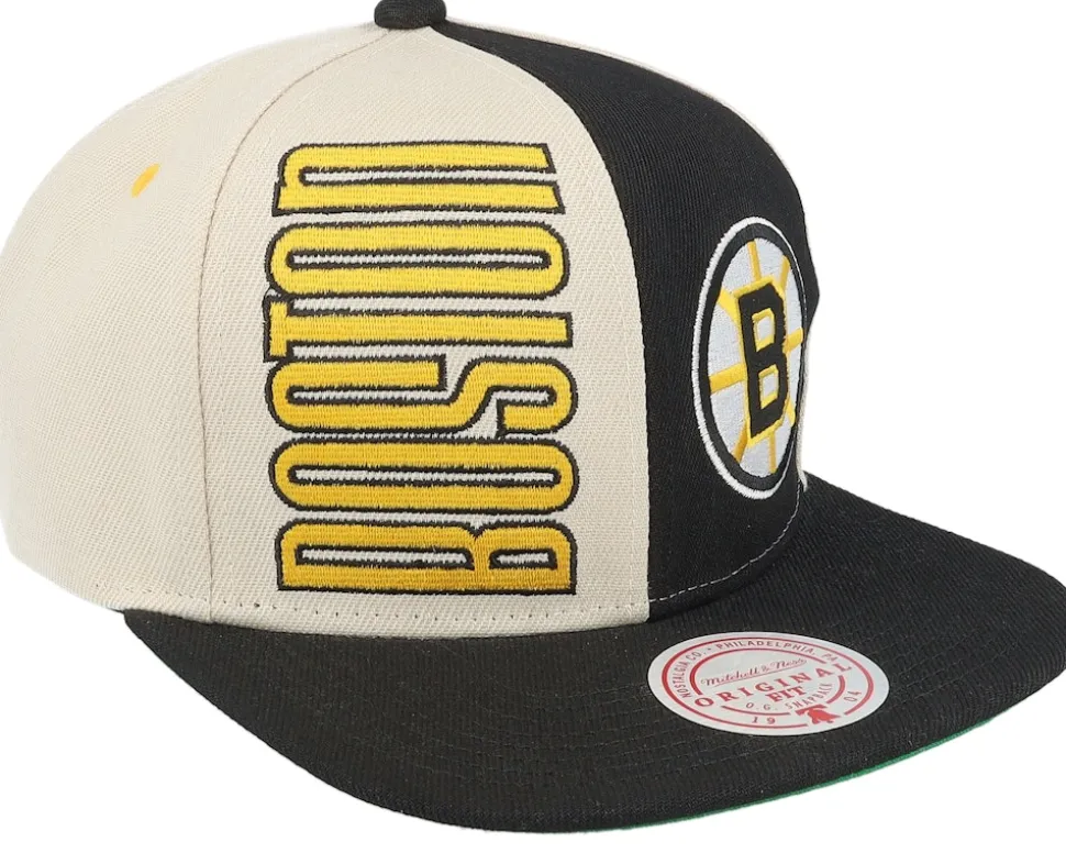Boston Bruins Pop Panel Off White/Black Snapback - Mitchell & Ness