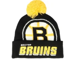 Boston Bruins Punch Out Knit Black Pom - Mitchell & Ness