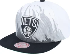 Brooklyn Nets Hot Fire White Snapback - Mitchell & Ness