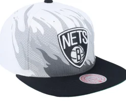 Brooklyn Nets Hot Fire White Snapback - Mitchell & Ness