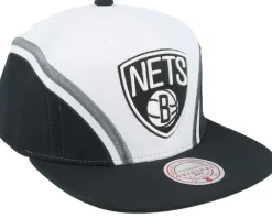 Brooklyn Nets Overhead White Snapback - Mitchell & Ness