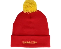 Calgary Flames Punch Out Knit Red Pom - Mitchell & Ness