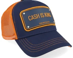 Cash Is King Dark Blue/Orange A-Frame Trucker - John Hatter & Co