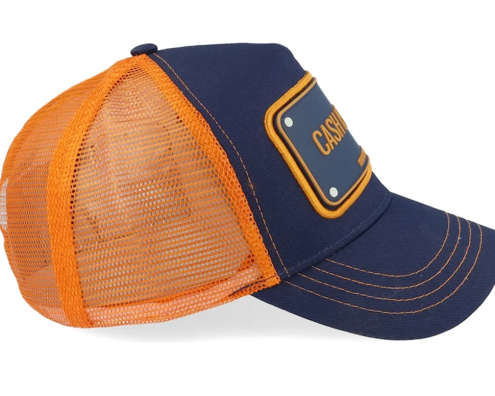 Cash Is King Dark Blue/Orange A-Frame Trucker - John Hatter & Co