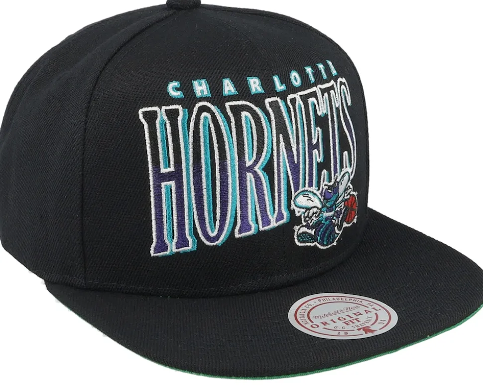 Charlotte Hornets Line Work Black Snapback - Mitchell & Ness