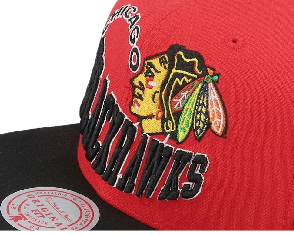 Chicago Blackhawks Crooked Path Red/Black Snapback - Mitchell & Ness