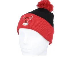 Chicago Bulls Two Tone Pom Beanie Black/Red Pom - Mitchell & Ness