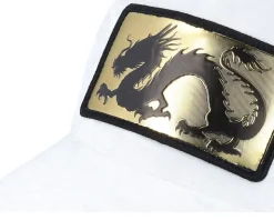 Chinese Dragon Gold Patch Velvet White A-frame Trucker - Calza Pennello