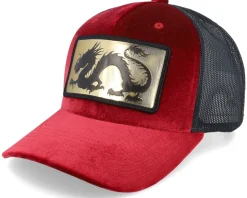 Chinese Dragon Gold Patch Velvet Red/Black A-frame Trucker - Calza Pennello