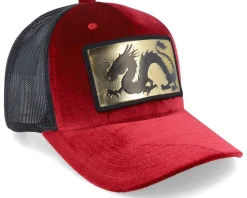 Chinese Dragon Gold Patch Velvet Red/Black A-frame Trucker - Calza Pennello