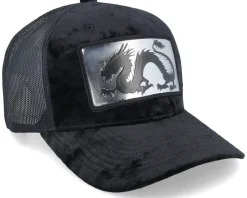 Chinese Dragon Silver Patch Velvet Black A-Frame Trucker - Calza Pennello