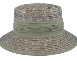 Cloche In Straw Braid Olive Straw Hat - Seeberger