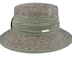 Cloche In Straw Braid Olive Straw Hat - Seeberger